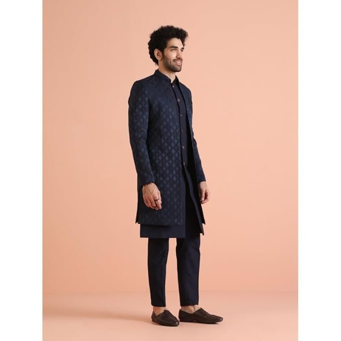 Men's Silk Blend Embroidered Sherwani - Image 4