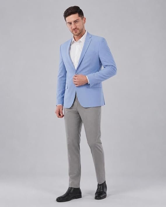 Men's Sky Blue Formal Blazer with White Shirt | Wed Couture