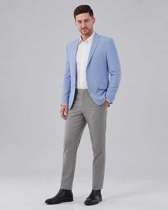 Men's Sky Blue Formal Blazer with White Shirt | Wed Couture