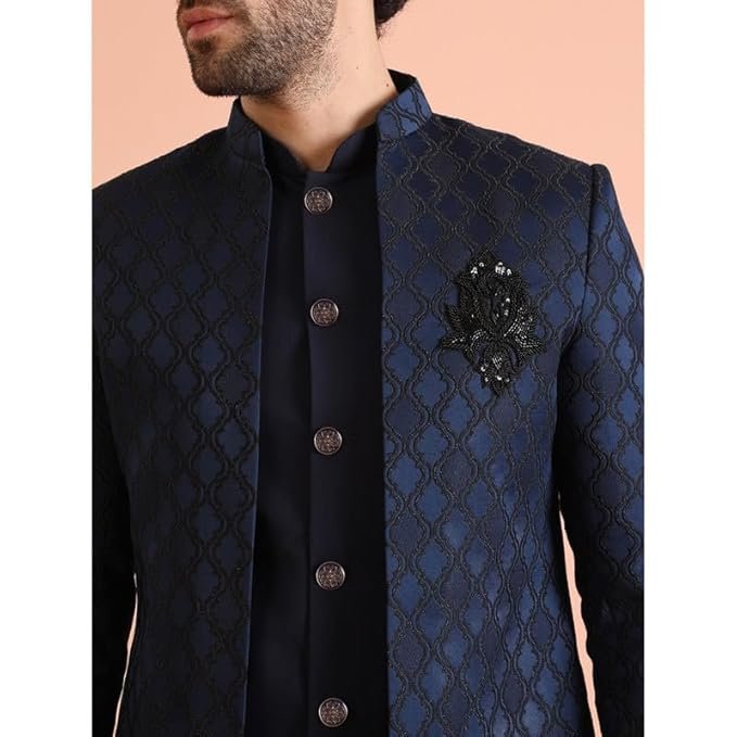 Men's Silk Blend Embroidered Sherwani - Image 3