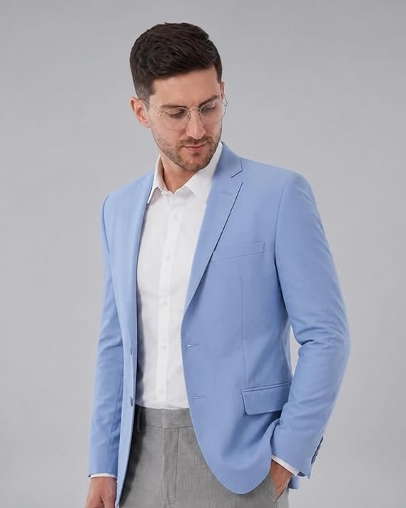 Men's Sky Blue Formal Blazer with White Shirt | Wed Couture