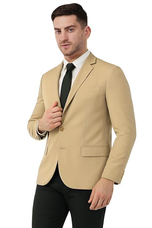 Elegant beige blazer for men, perfect for formal occasions and smart casual styling.