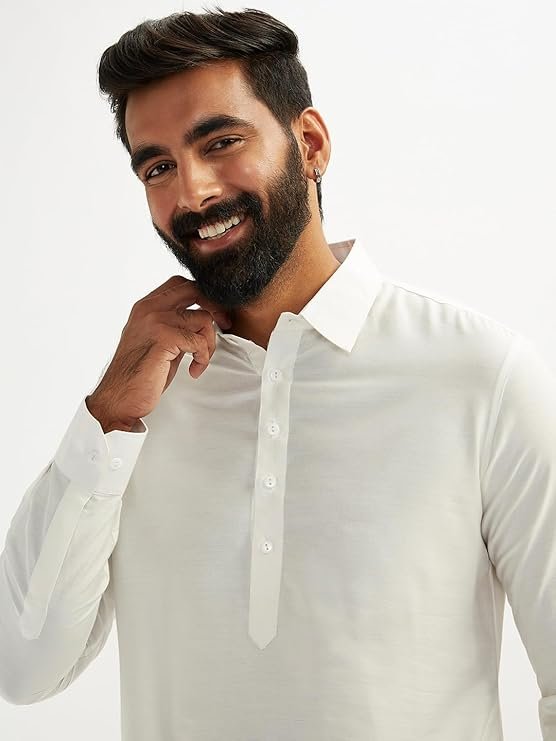 Men’s Solid Cotton Pathani Kurta – Shirt Collar Full Sleeve Traditional Ethnic Wear for Festive Celebration & Festive Occasion Wear - Image 4
