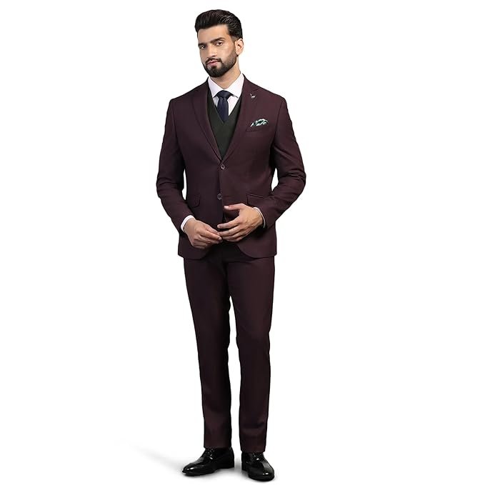 Elegant maroon formal suit for men, perfect for weddings, receptions, and special occasions.