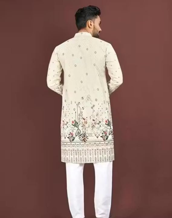 Men’s Printed Kurta Elegant Ethnic Wear for Occasions Cotton Long Kurta with Classic Print - Image 5