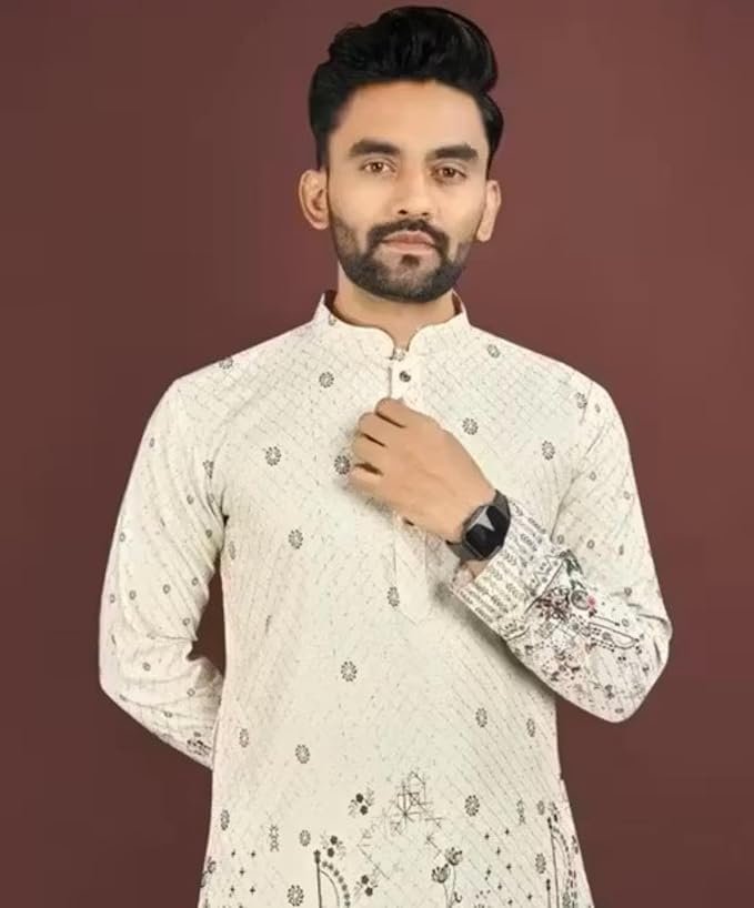 Men’s Printed Kurta Elegant Ethnic Wear for Occasions Cotton Long Kurta with Classic Print - Image 2