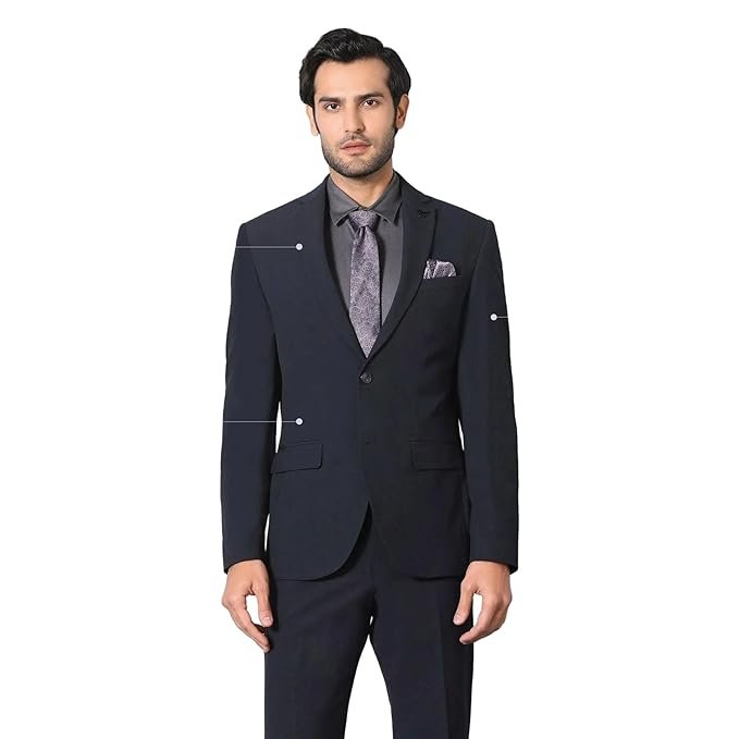 Men's Slim Fit Solid Black Two Piece Suit for Wedding, Business and Formal Wea