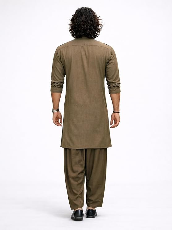 Men Swiss Slub Cotton Pathani Kurta with Silk Blend Patiala | Festive Set - Image 4