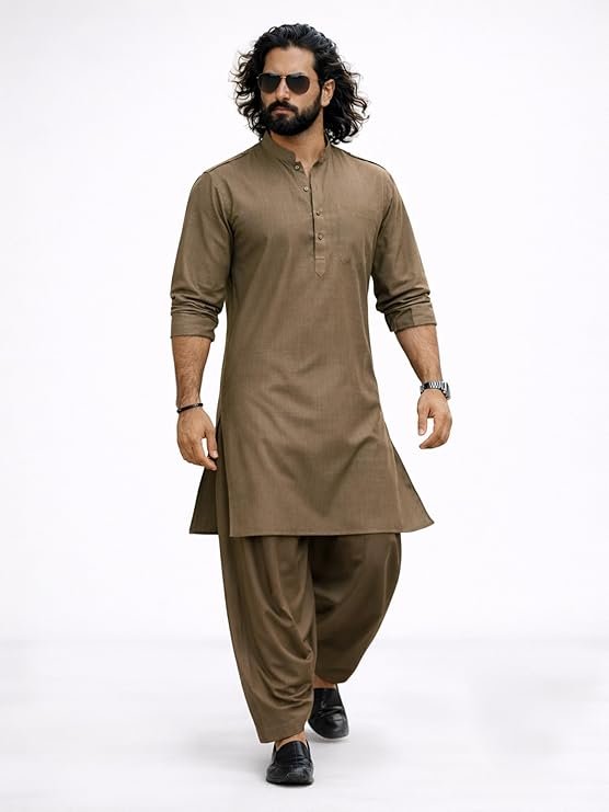 Men Swiss Slub Cotton Pathani Kurta with Silk Blend Patiala | Festive Set - Image 6
