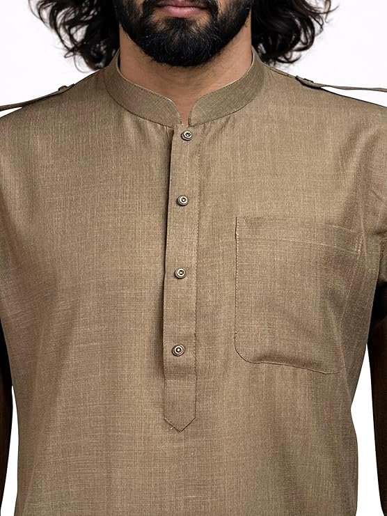 Men Swiss Slub Cotton Pathani Kurta with Silk Blend Patiala | Festive Set - Image 3