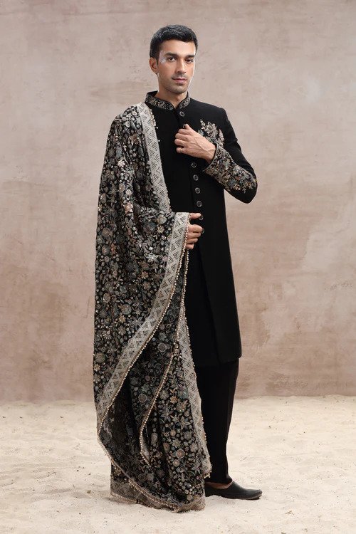 Men's Silk Blend Textured Sherwani Set for Wedding & Festive Wear | WED Couture