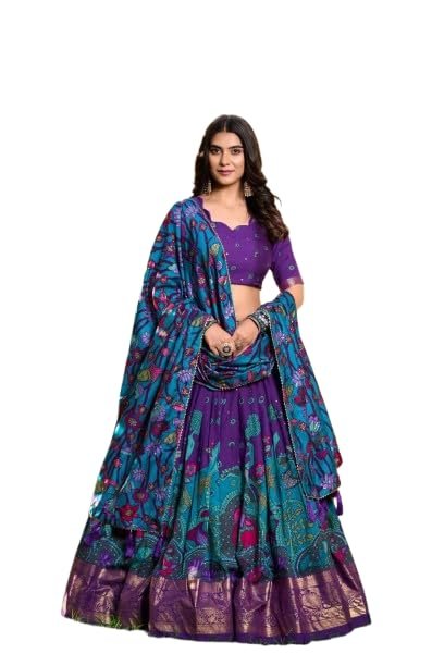 Women's Purple Printed Lehenga Choli with Floral Dupatta