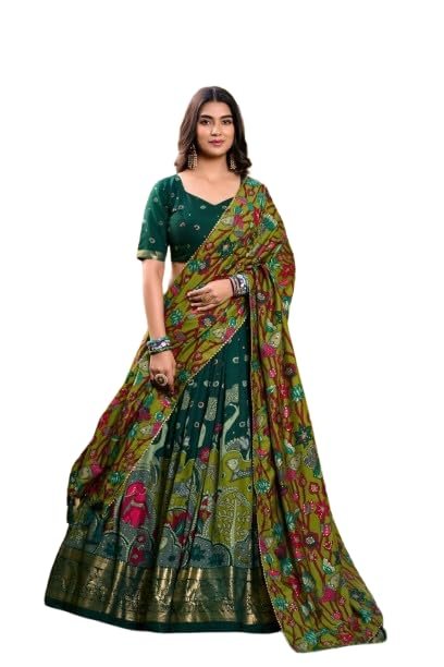 Women's Green Printed Silk Saree with Floral Design
