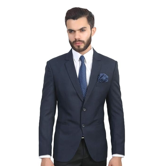 Men's Navy Blue Formal Blazer with White Shirt