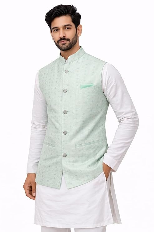 Traditional Men's Nehru Jacket in Jacquard Fabric for Wedding & Festive Wear | WED Couture