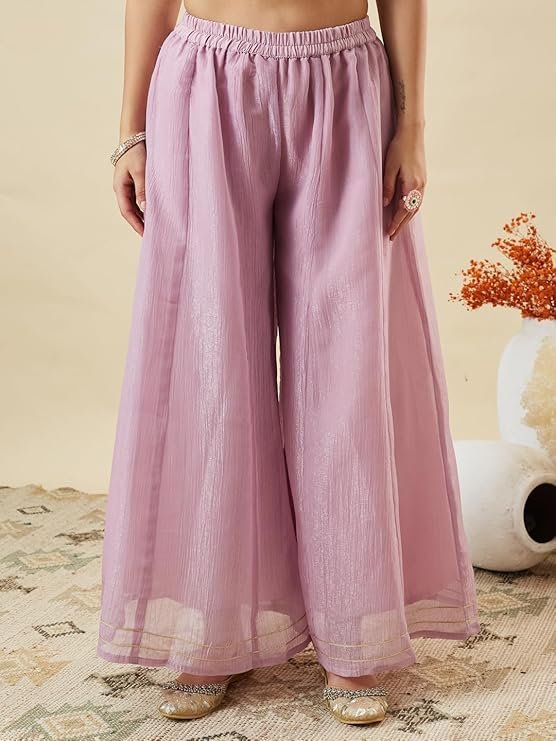 Women's Lavender Kurta Sharara Set with Embroidered Neck