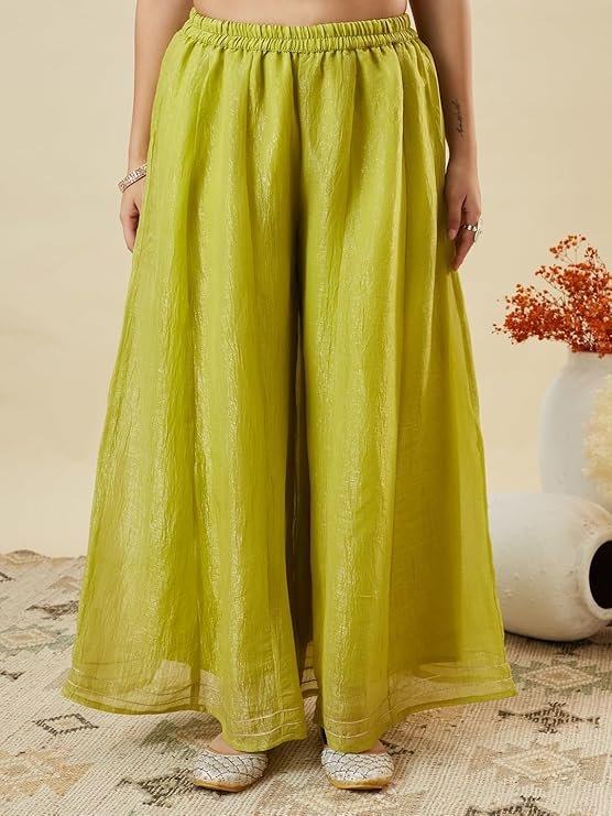 Women’s Silk Embroidered Kurta Sharara Set with Dupatta | Haldi, Wedding and Party Ethnic Sharara Suit Set - Image 3