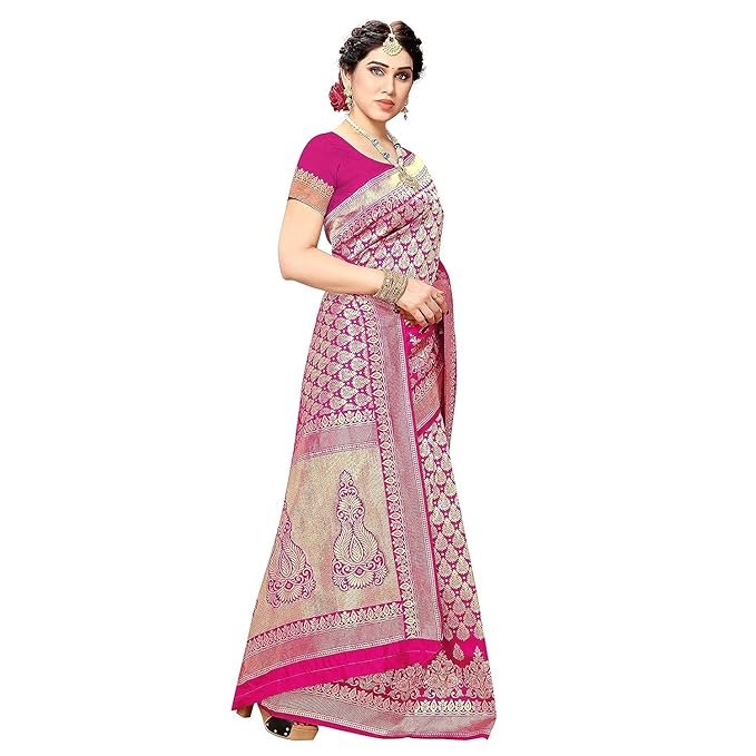 Women's Trendy Banarasi Kanjivaram Navy Color Art Silk Saree with Blouse Material - Image 4