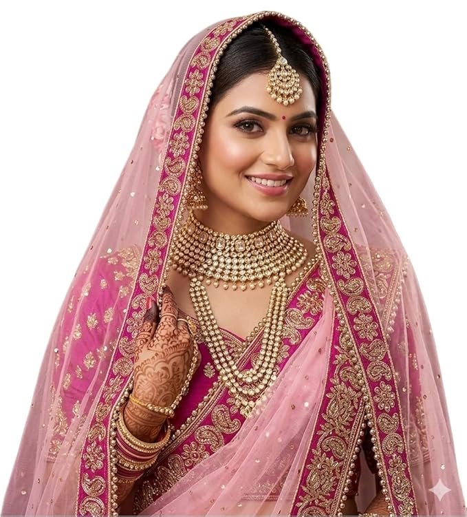 Women's Embroidered Net Dupatta With 4 Side Moti Lace