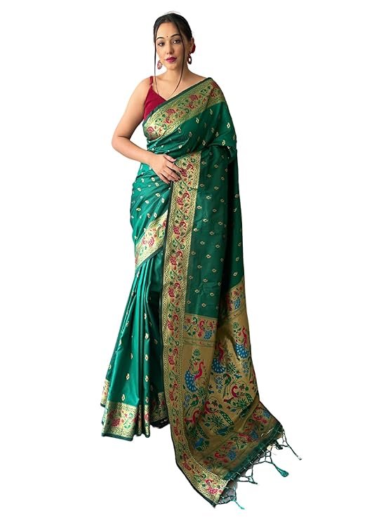 Women's Paithani Soft Lichi Silk Saree with Blouse Piece