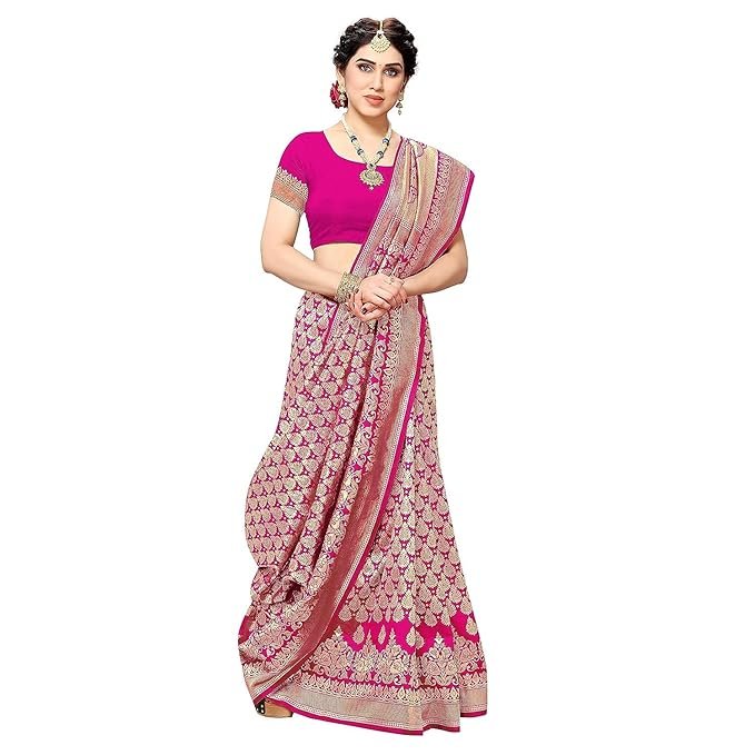 Women's Trendy Banarasi Kanjivaram Navy Color Art Silk Saree with Blouse Material - Image 5