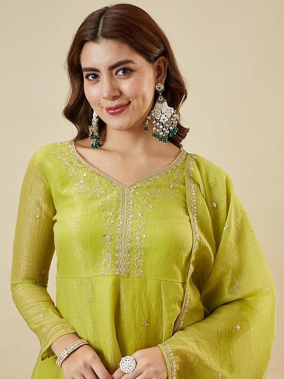 Women’s Silk Embroidered Kurta Sharara Set with Dupatta | Haldi, Wedding and Party Ethnic Sharara Suit Set - Image 4