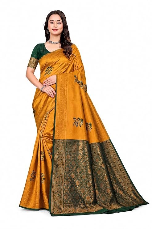 Women's Kanjivaram Style Soft Silk Saree with Blouse Piece