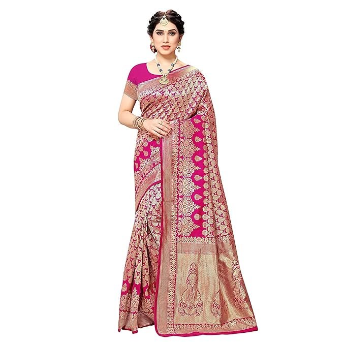 Women's Banarasi Kanjivaram Navy Blue Art Silk Saree with Blouse Material