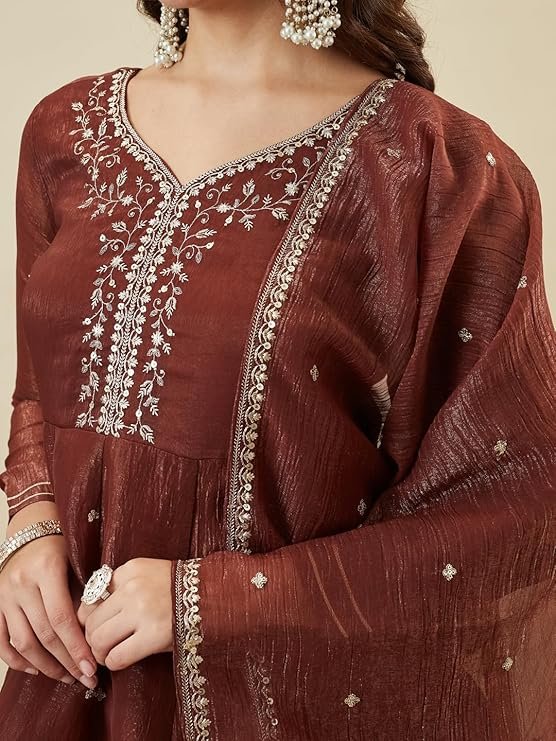 Women’s Silk Embroidered Kurta Sharara Set with Dupatta