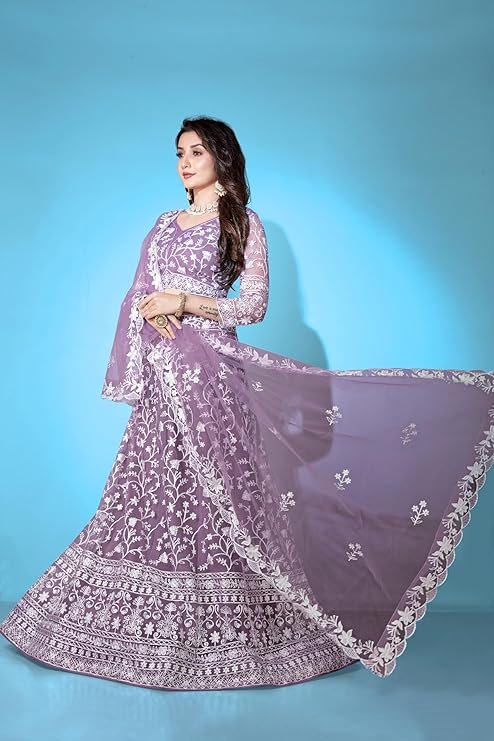 Lehenga set for Women Net Embroidered Semi Stitched Lehenga for Women Wedding Multi Niddle Work Ethnic Traditional Party Lehenga Choli with Dupatta | Free Size - Image 5