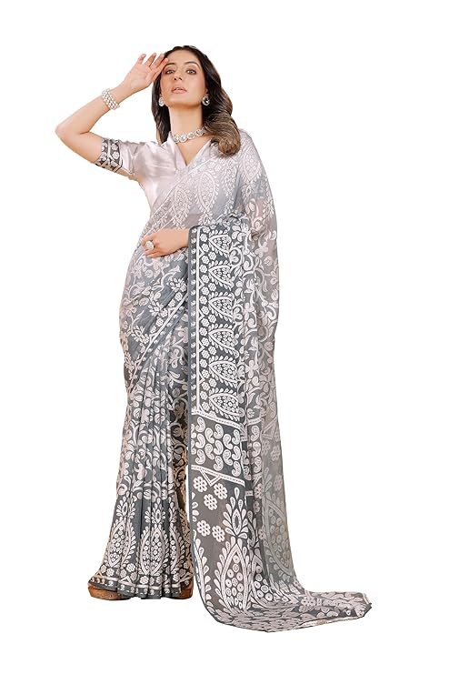 Viscose Brasso Floral Print Saree with Unstitched Blouse Piece