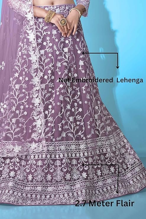 Lehenga set for Women Net Embroidered Semi Stitched Lehenga for Women Wedding Multi Niddle Work Ethnic Traditional Party Lehenga Choli with Dupatta | Free Size - Image 3